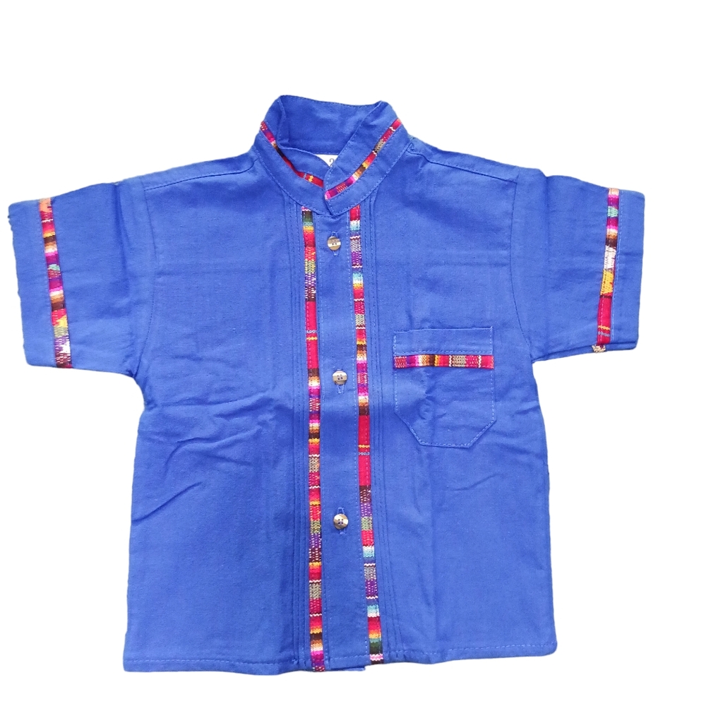 Mexican Guayabera collard shirt size 2 Cotton Blend Blue For Infants